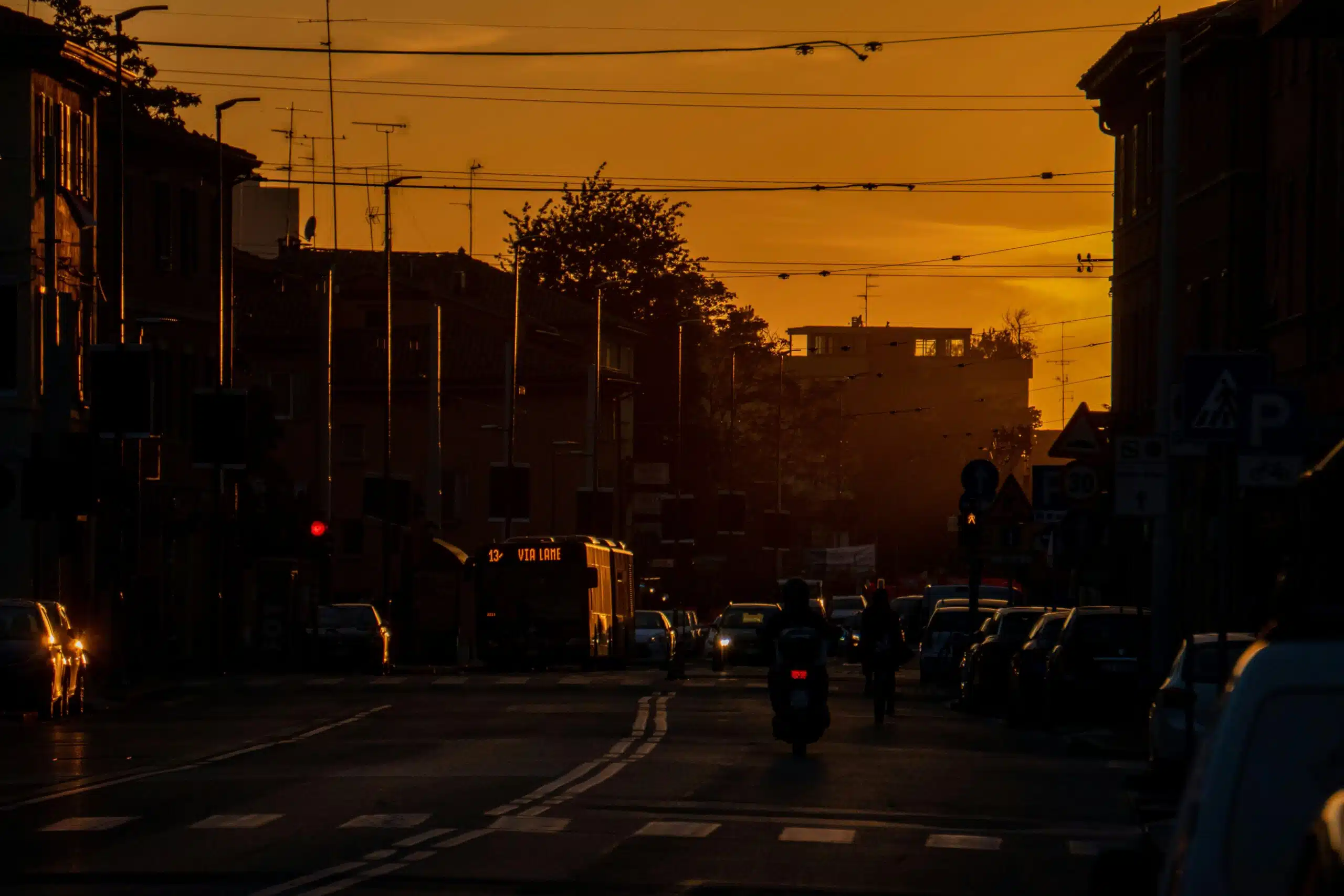 Bologna rooftops and towers at sunset