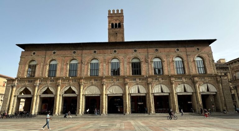 Palazzo del Podestà and the Torre dell'Arengo seen across Piazza Maggiore in Bologna